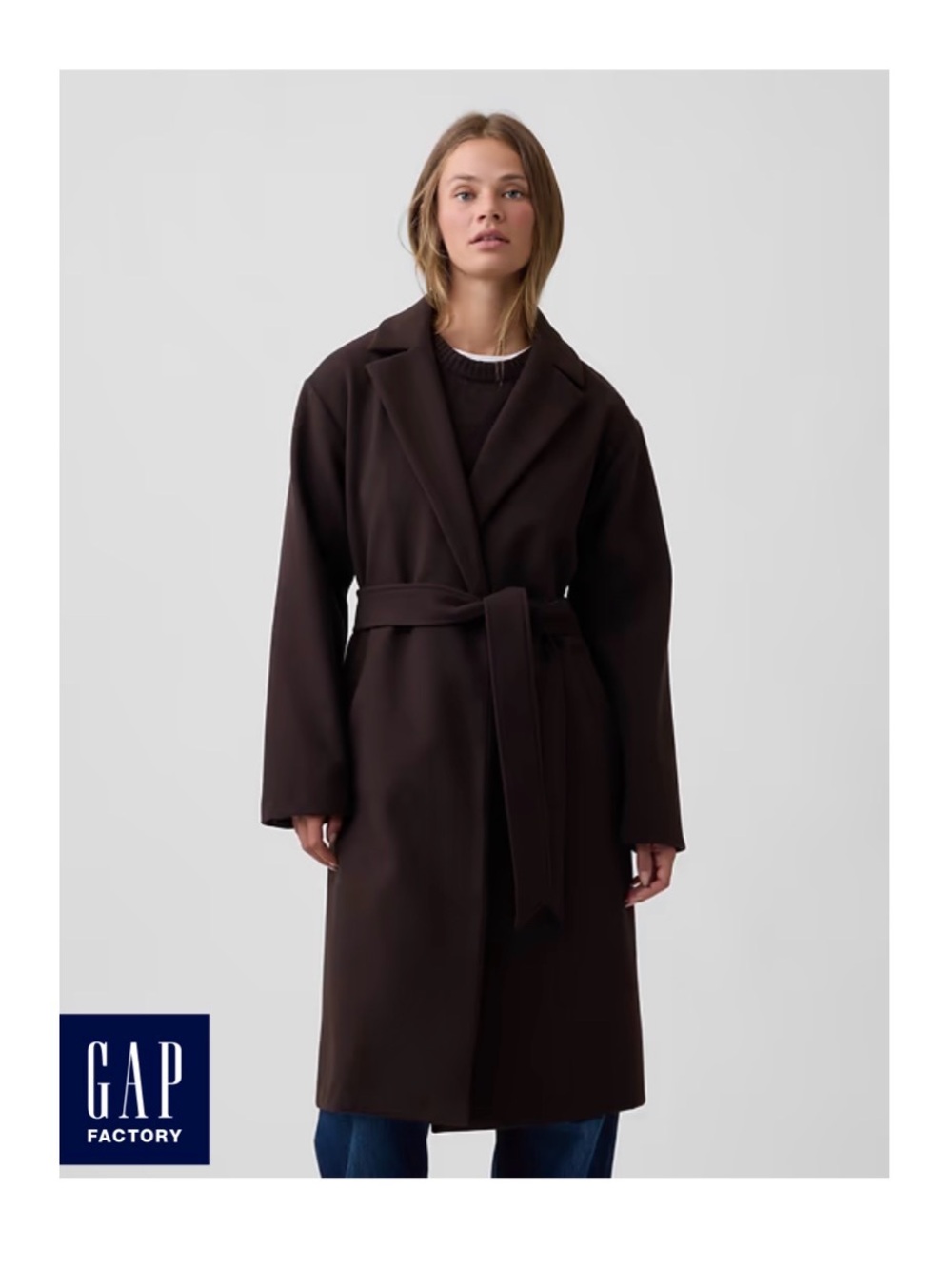 GAP Factory Women's Belted Long Coat - Dark Brown